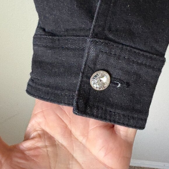 Christine Alexander Women Denim Black Jacket Size S Button Up Rhinestone Stretch - Picture 7 of 13
